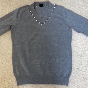 LT Love Token brand grey sweater with white pearl accents size medium